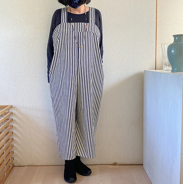 ゆったりサロペット Lサイズ　デニム・ストライプ