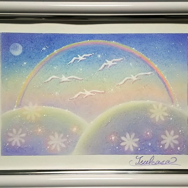 冬のパステルアート 夜明けの虹 パステル画原画 | iichi 日々の暮らし
