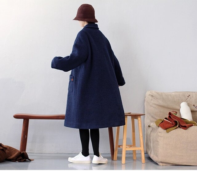 ウール100% ロングコート ネイビー 冬 | iichi 日々の暮らしを心地よく