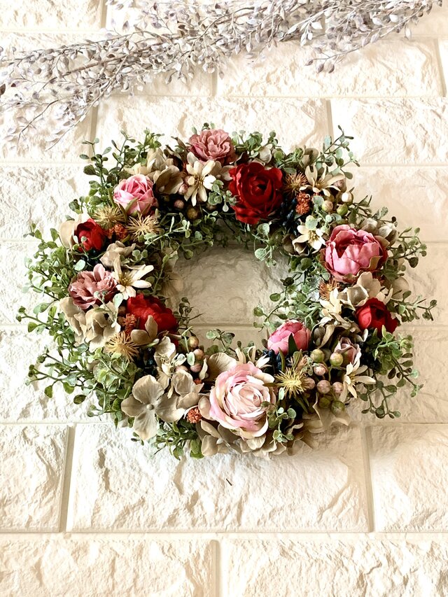 おしゃれで大人可愛いローズリース 玄関 ギフト アーティフィシャル