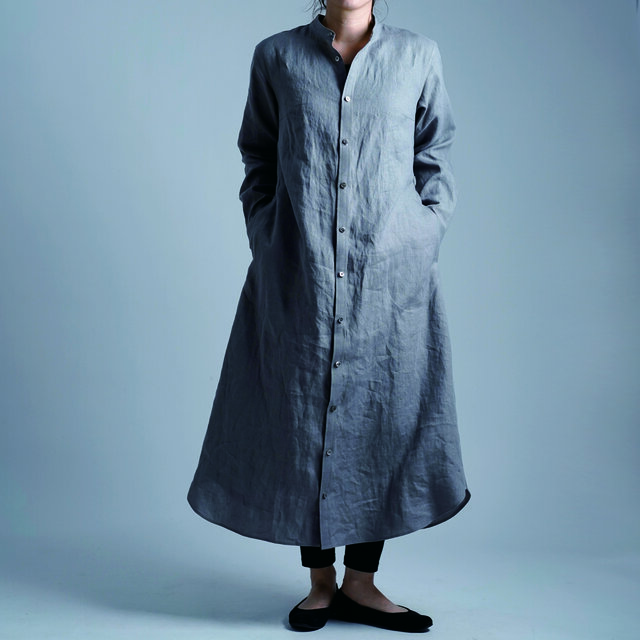 【Lサイズ】Linen Dress シャツテール ワンピース/鈍色(にびいろ) a015c-nib1-l