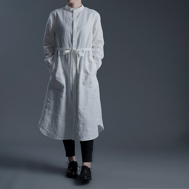 【Mサイズ】Linen Dress シャツテール ワンピース/白色 a015c-wht1-m