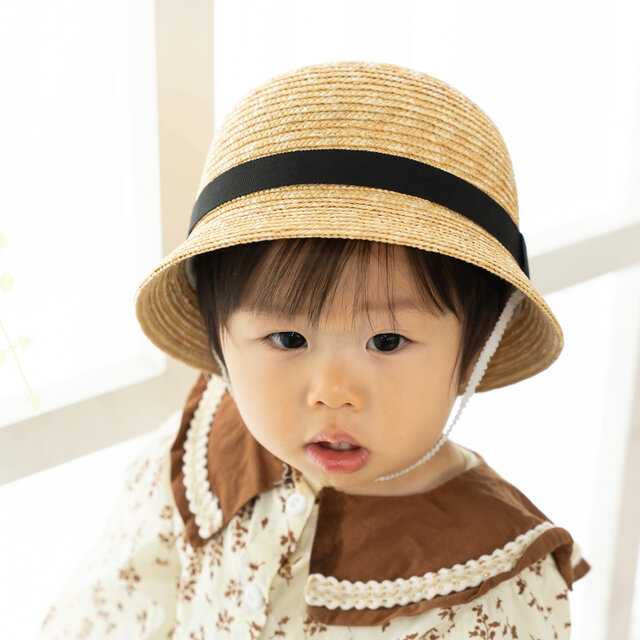 Gland グラン 麦わら帽子 クロッシェ 子供用 ブラック 48cm [UK-H010