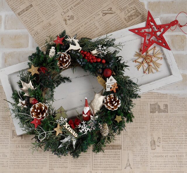 C サンタとスノーマンのクリスマスリース | iichi 日々の暮らしを