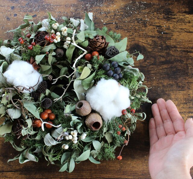 ドライリース ❤２６センチ位❤ ナチュラル❤クリスマス❤冬　ウィンター❤グリーン Christmas wreath 2021 クリスマスリース 【24～26センチ