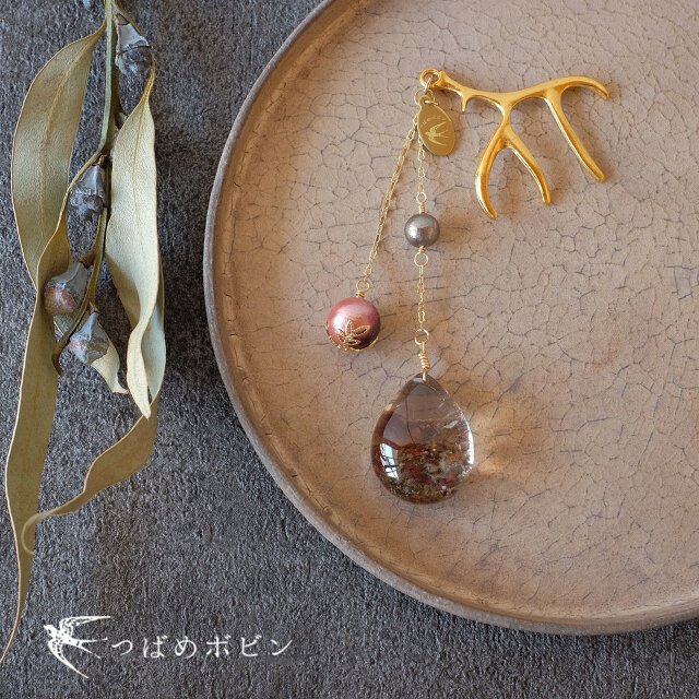天然石とパールの帯飾り《ガーデンクォーツ/F》【送料無料】の画像1枚目