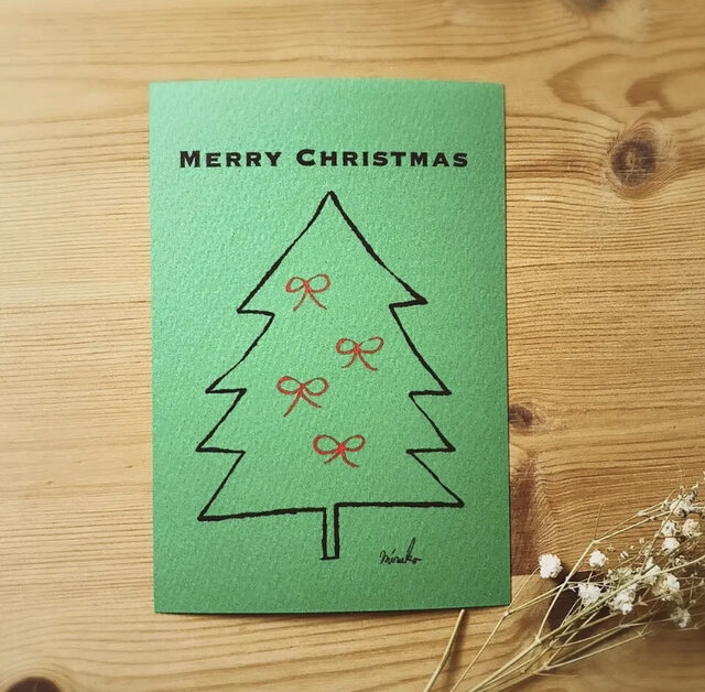 クリスマスカード】赤いリボンツリー＊シロクマ＊サンタ＊ | iichi