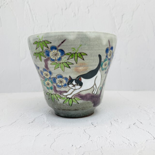 京焼　掛け分けフリーカップ　松竹梅と猫