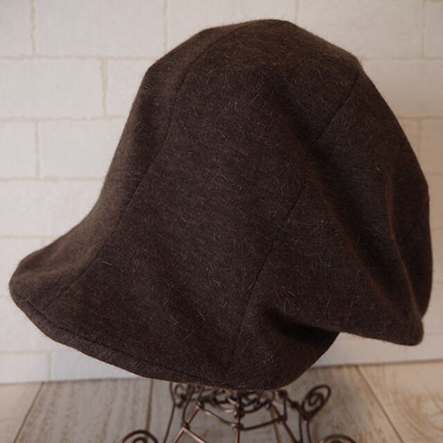 sei様ご注文品アンゴラ入りウールニット生地で作ったキャスケット（ブラウン）
