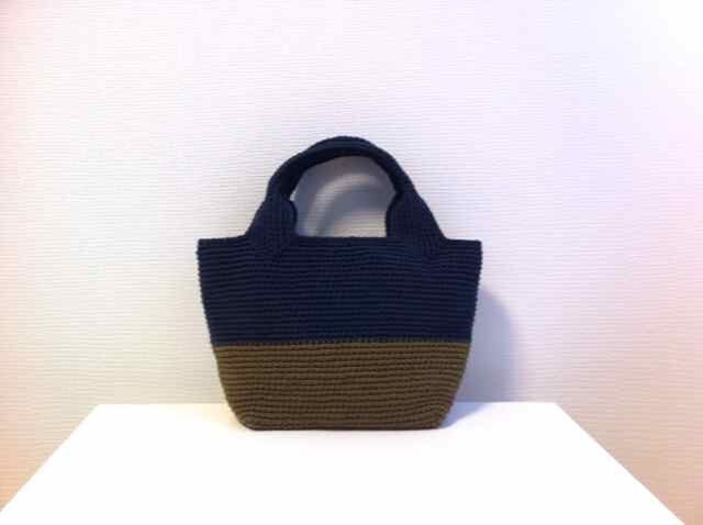 綿糸の四角いトート (KHAKI×NAVY)の画像1枚目