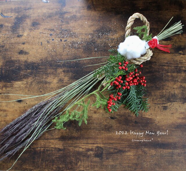 お正月】古代米のシンプルモダンなしめ飾り ＊受注製作＊ ドライ