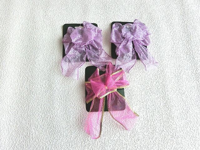 ワイヤー入りリボン　カット販売　ハンドメイド　手作り　ドイツリボン輸入リボン リボン ワイヤー入り リボン形 ピンク色ラメ クリスマス飾り | iichi