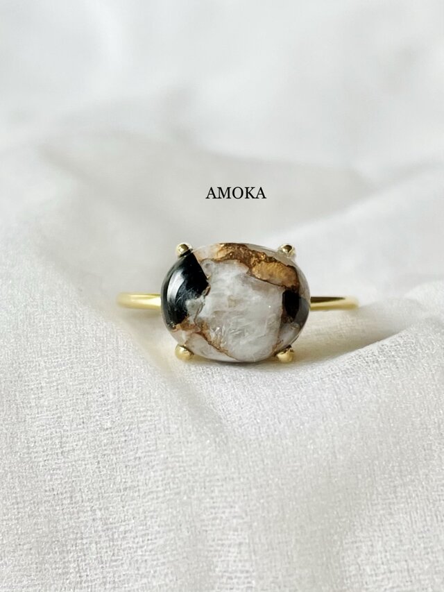 【選べる】silver925  18KGP AAAコッパーカルサイトオブシディアンリング     天然石