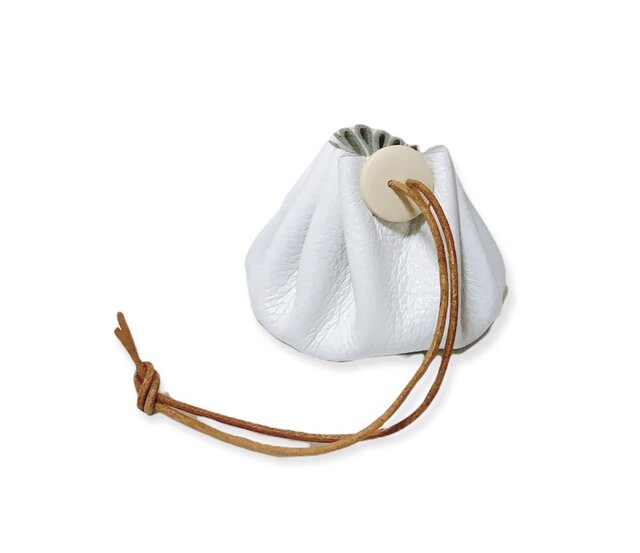 白い巾着袋 革製 ハンドメイド - 小物