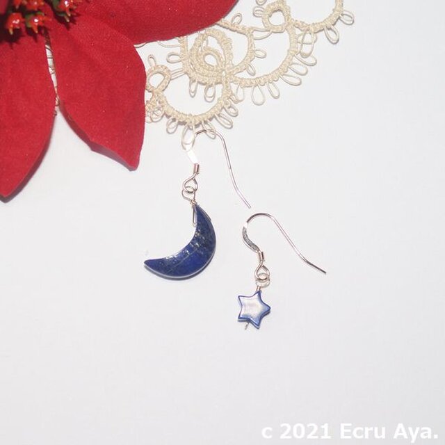 *雪*宝石質ラピスラズリAAAの夜空のピアス