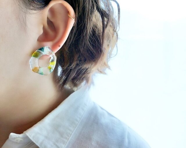 【153】茜色のピアス／イヤリング／ガラスドーム 153】茜色のピアス／イヤリング／ガラスドーム