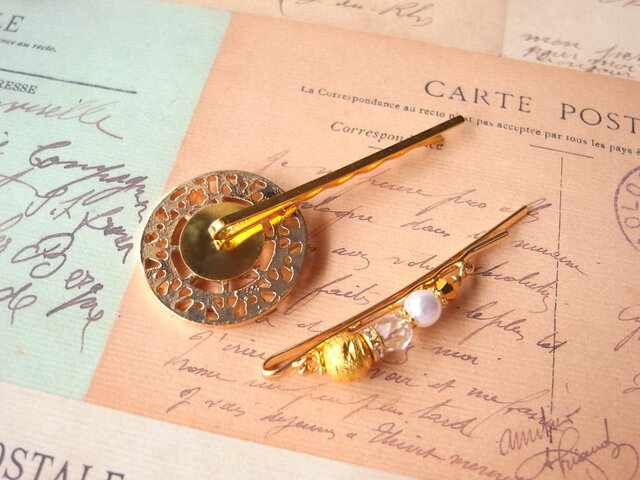 ヘアピン2本セット 魔法陣チャームとゴールドビーズ | iichi 日々の