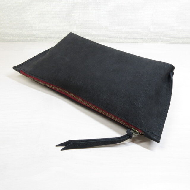ゴートスキン・ブラック×ワイン・ヌバック・フリーポーチ・001