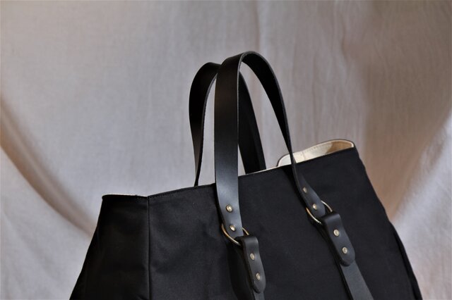 カラーオーダー可能 ころんバッグ LL パラフィン帆布 表地黒 裏地生成