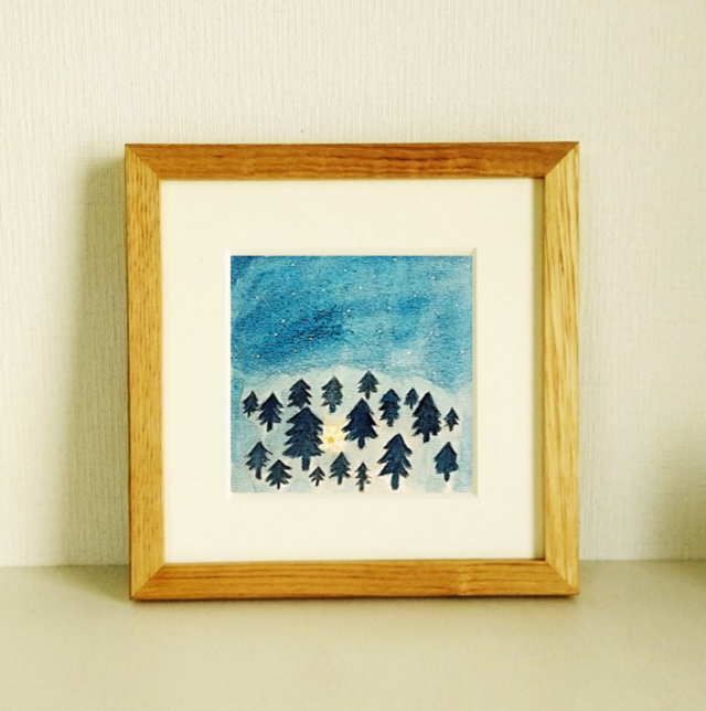 原画「聖なる夜に」※木製額縁入り（18×18㎝フレーム）