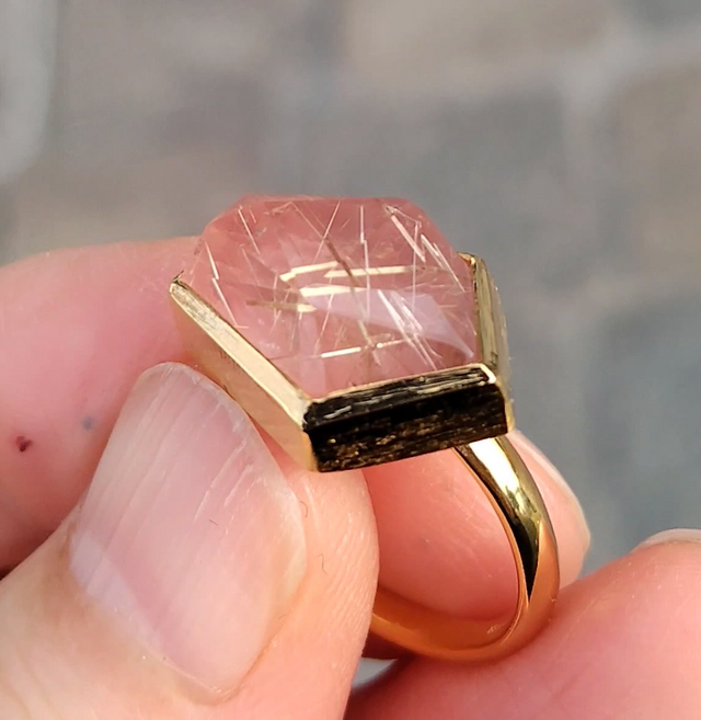 ルチルクォーツ×ロードクロサイト　変形５角形カット　シルバーSV925リング