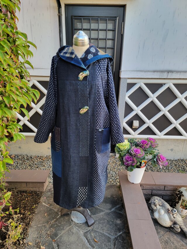 和服リメイク コート ハンドメイドパッチワーク - 着物・浴衣