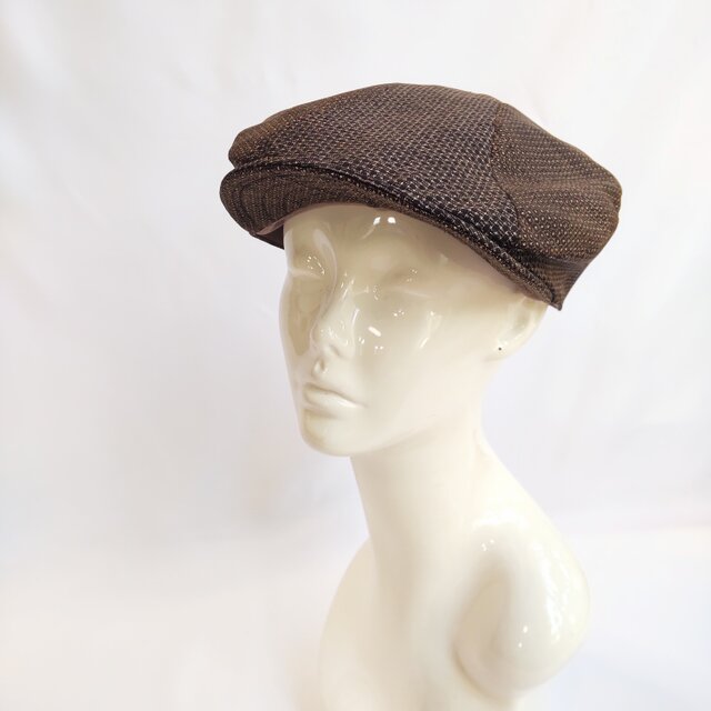 泥染め大島紬着物リメイクハンチング／100亀甲／国内送料無料／２営業日以内発送／2112h02