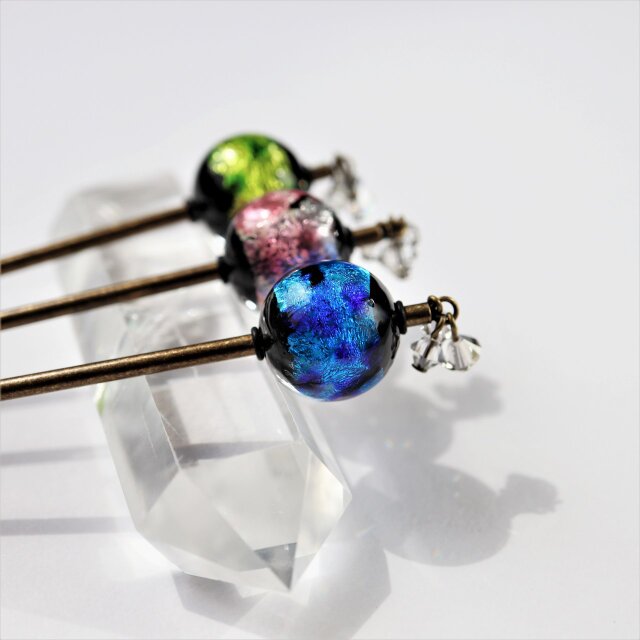 ほたる玉 かんざし とんぼ玉 一本簪 ホタルガラス 工芸品 蓄光