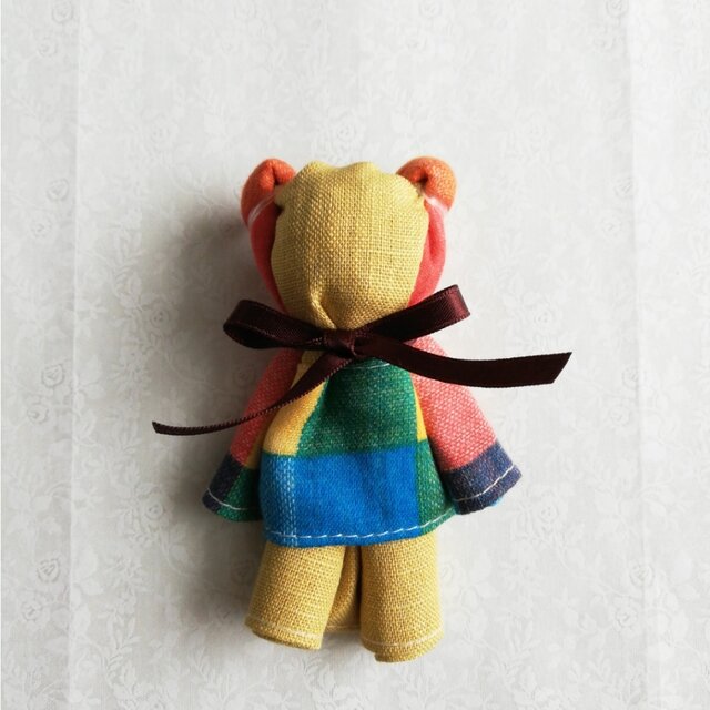 ハンカチくまさん　リネンとダブルガーゼ　チェック柄