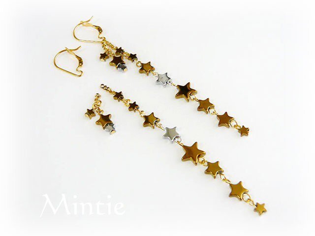【SALE】フックピアス ヘマタイトスター(ゴールド)の画像1枚目