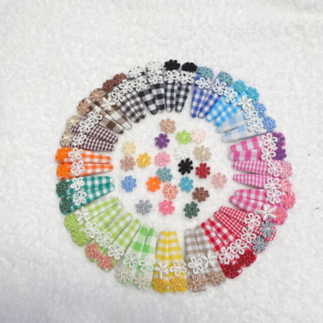 選べるお花☆彡チェックとお花のぱっちんピン　2個セット♪