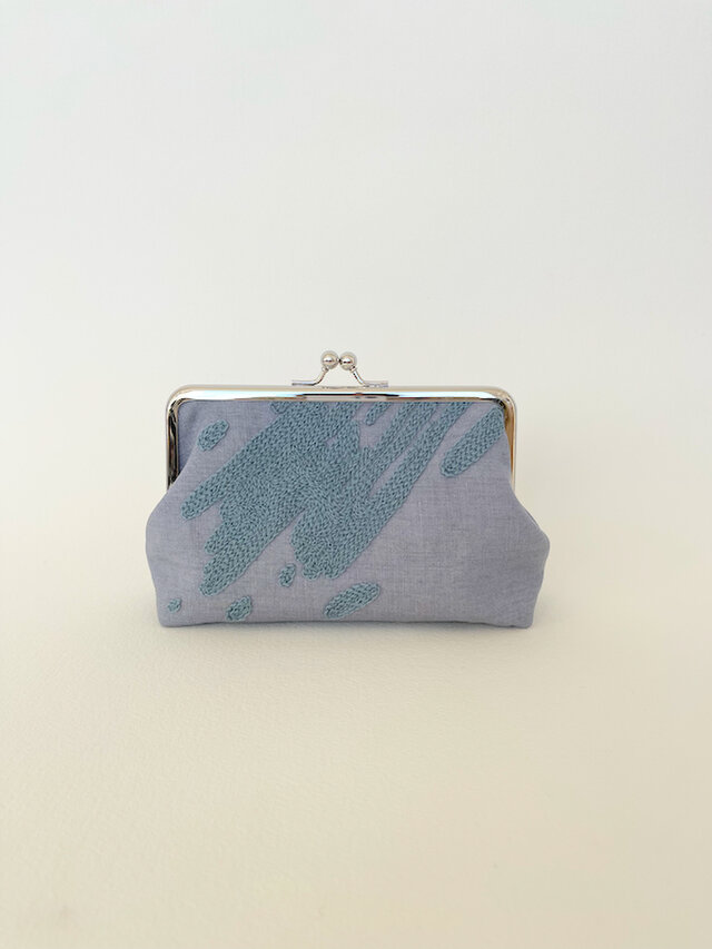 Paint Grey - 18㎝リネンガマ口ポーチ/送料無料