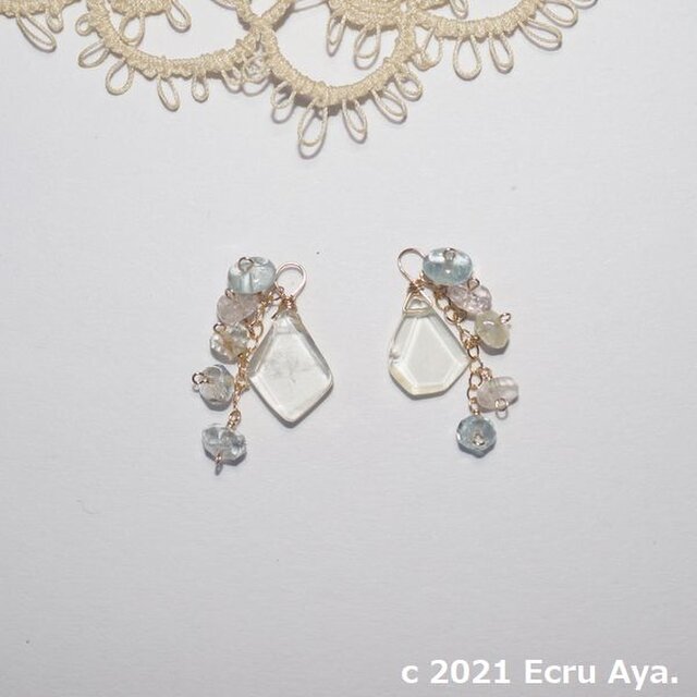 *幸福*レモンクォーツがメインの春色ピアスチャーム