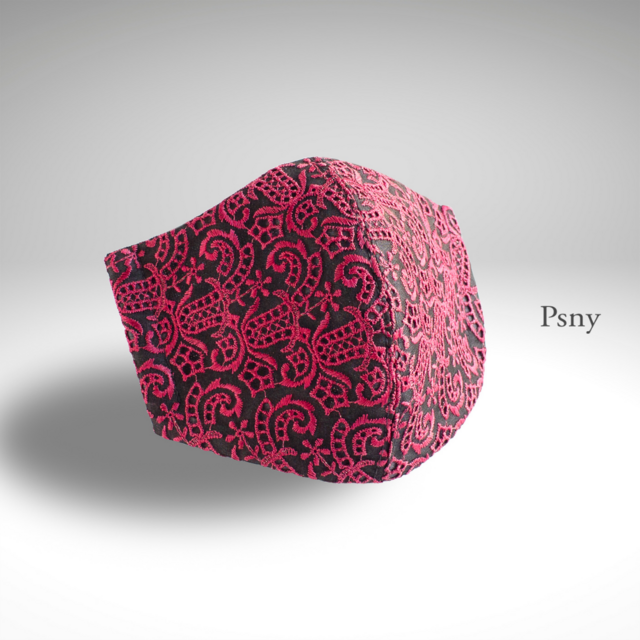 PSNY シルク刺繍レース★レッド＆ブラックのフィルター入りマスク SK07