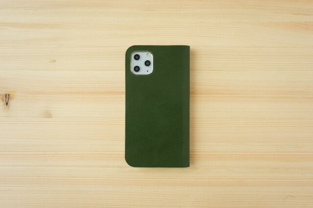 牛革 iPhone13 カバー ヌメ革 レザーケース 手帳型 グリーンカラー