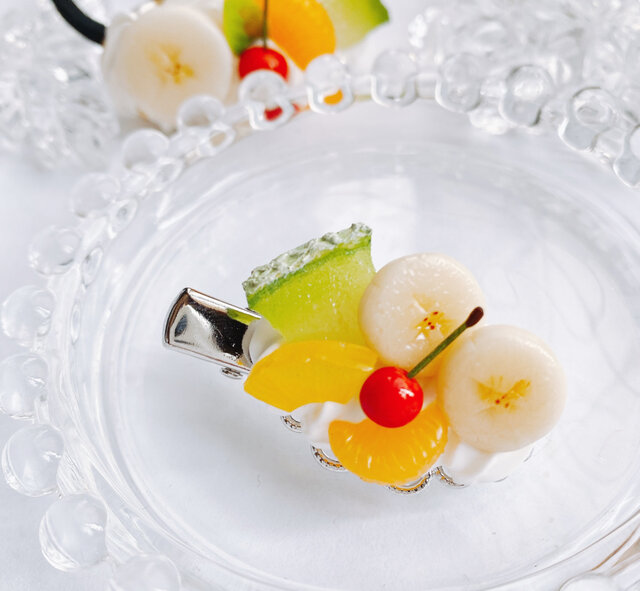 ホイップフルーツのヘアゴム＆ヘアクリップ2点セット フェイクスイーツ