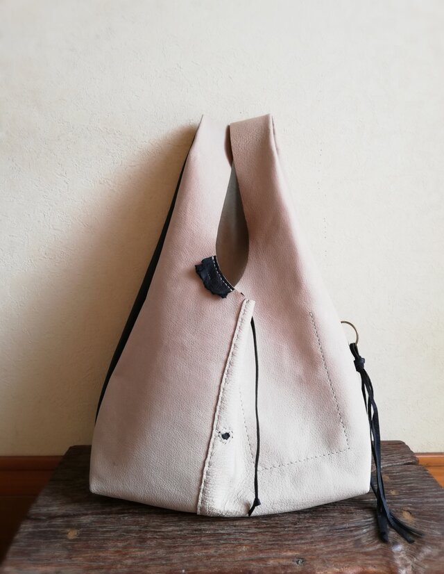 leather my bag 　ライトグレー✗ブラック　ピッグスキンレザー