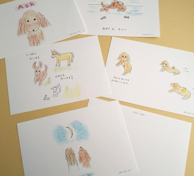 かわいい動物イラスト 絵本「Ash」より ポストカード/5枚セット
