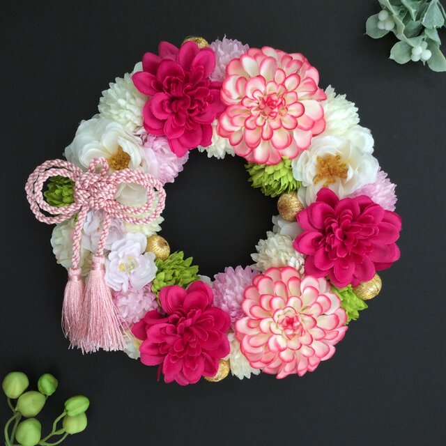 和風リース ダリアと丸菊