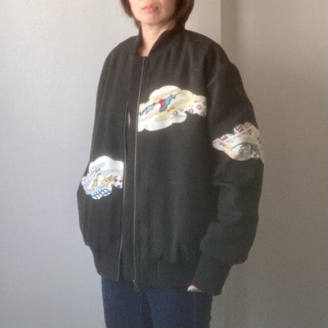 着物リメイクブルゾン　雲