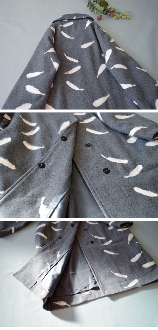 総裏ウール混羽刺繍大衿ポケット付きシンプルな大人可愛いコート♪ | iichi ハンドメイド・クラフト作品・手仕事品の通販