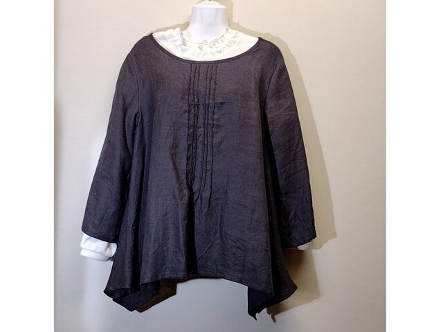 イチ アンティークス 長袖ピンタックフレアブラウス ギャザー リネン100％ イチ アンティークス 長袖ピンタックフレアブラウス ギャザー リネン