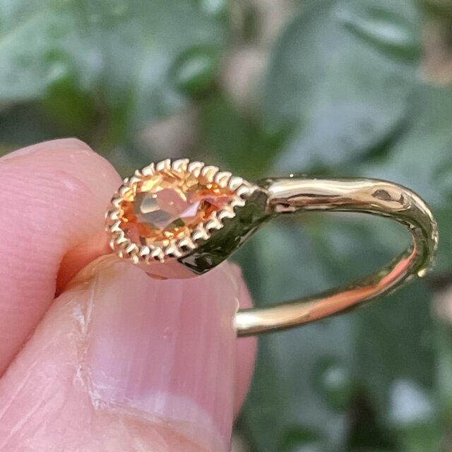 スペサルタイトガーネット　 鮮やかなオレンジ色のしずく0.55ct　シルバーSV925リング