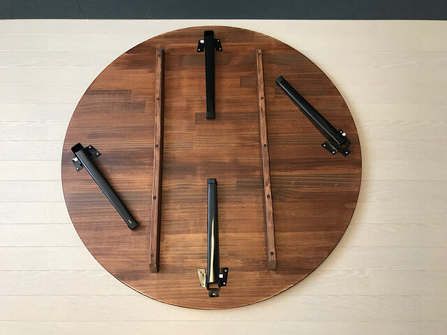 【オーダー】 ローテーブル 丸形 90cm パイン 焦茶 折りたたみ脚 送料無料】 ローテーブル 丸形 90cm パイン こげ茶 折りたたみ脚