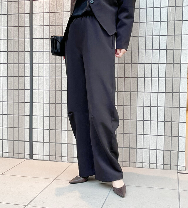 【新作】フォーマルウェア 卒業・入学式 スーツ ウエスト総ゴムのワイドフィットカーブパンツ22003ブラックの画像1枚目