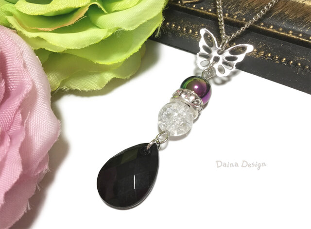 水晶ネックレス！ オニキスオーラ 水晶 ネックレス 4月誕生石 厄除け レア 天然石