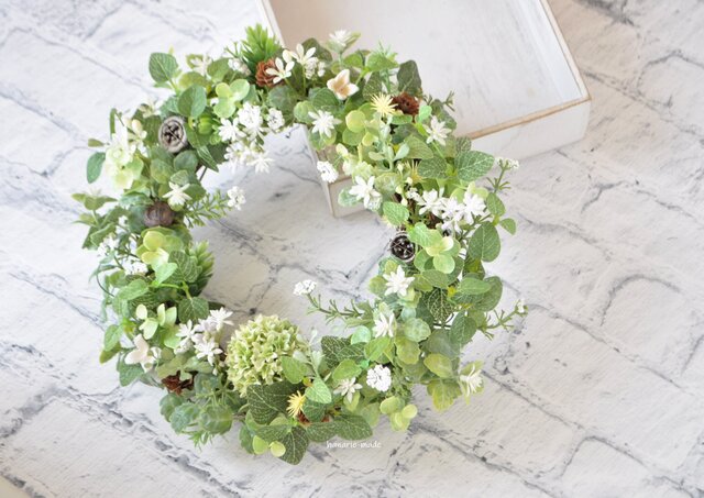 green earth みどりのリース ：フィットニア グリーン ホワイト 木の実