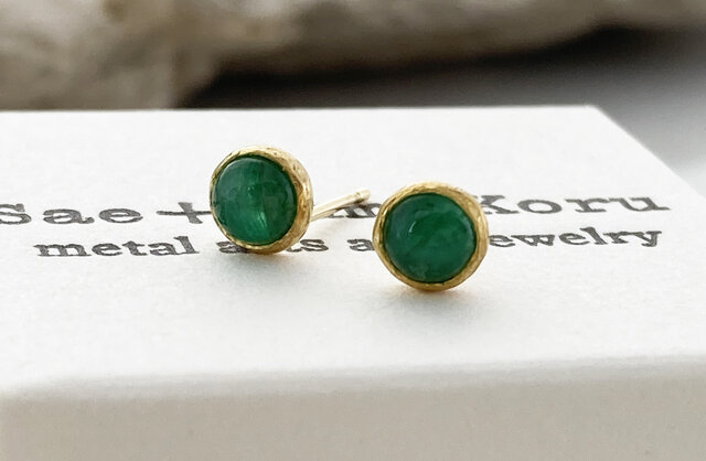 K24 Pure Gold+Emerald 天然エメラルド4mm 純金スタッドピアス