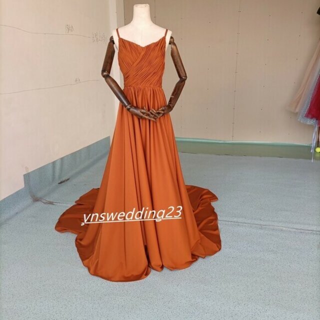 最適な材料 高品質 パーティードレス バッククロス キャミソール トレーン テラコッタ色 フォーマル ドレス Www Azns Org