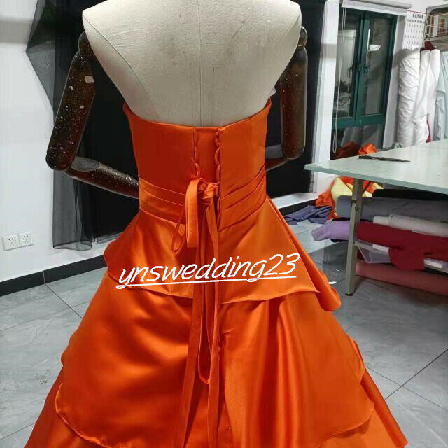 高品質！ カラードレス オレンジ 光沢サテン ベアトップ 舞台ドレス 2